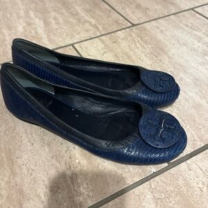 Textured Navy Tory Burch Minnie Flats